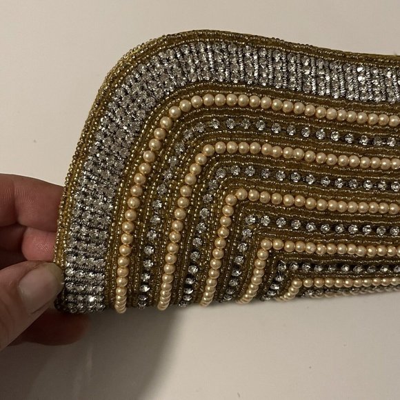 La Regale oval clutch purse evening bag cocktail bag gold with rhinestones - Picture 8 of 10